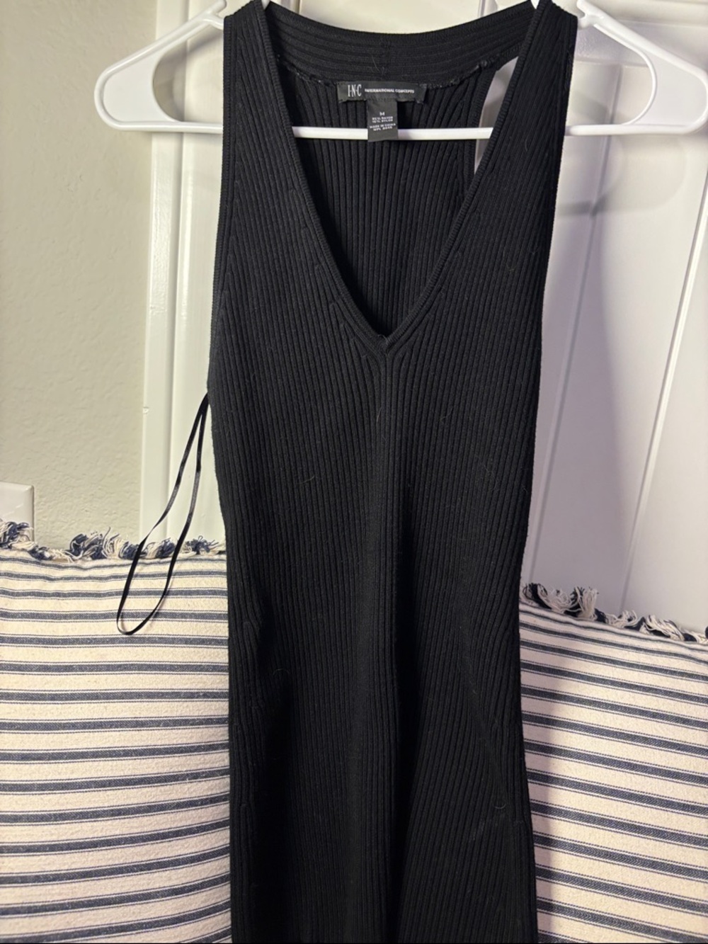 INC International Concepts Black Ribbed V-Neck Tank Dress